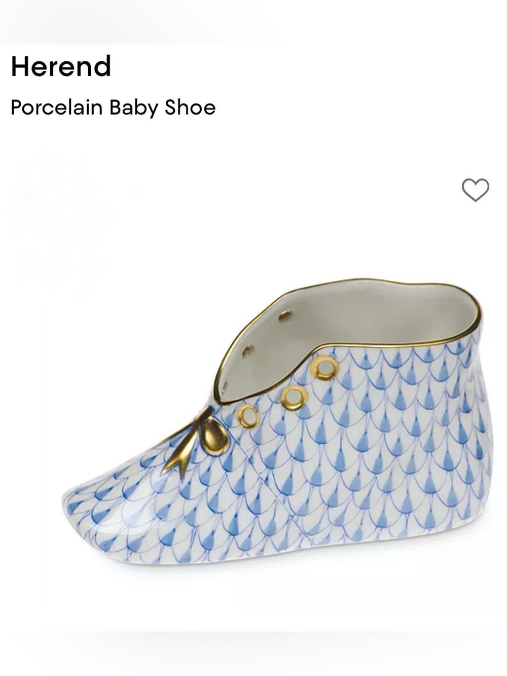Herend Porcelain Baby Shoe with Blue Fishscale Pattern and Gold Accents